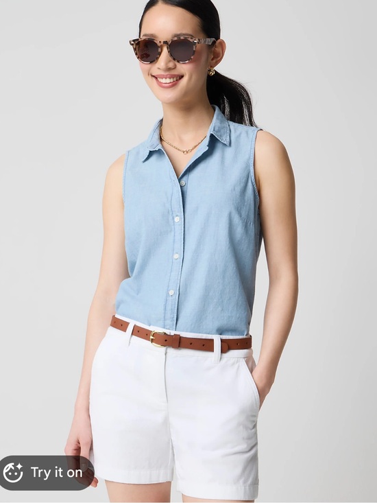 J. Crew Tops - J.Crew Sleeveless Chambray Button Up Shirt In Signature Fit
